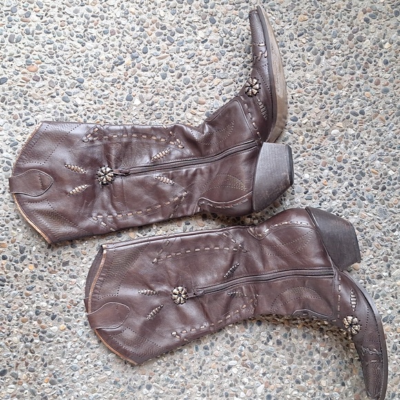 Y2K BCBGirls Brown Leather Cowboy Boots Size 8.5 B - Picture 2 of 13